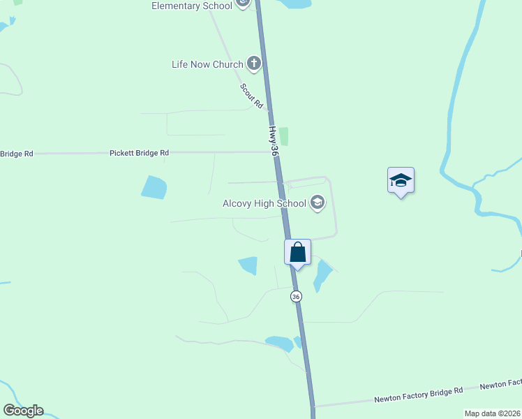 map of restaurants, bars, coffee shops, grocery stores, and more near 14446 Georgia 36 in Covington