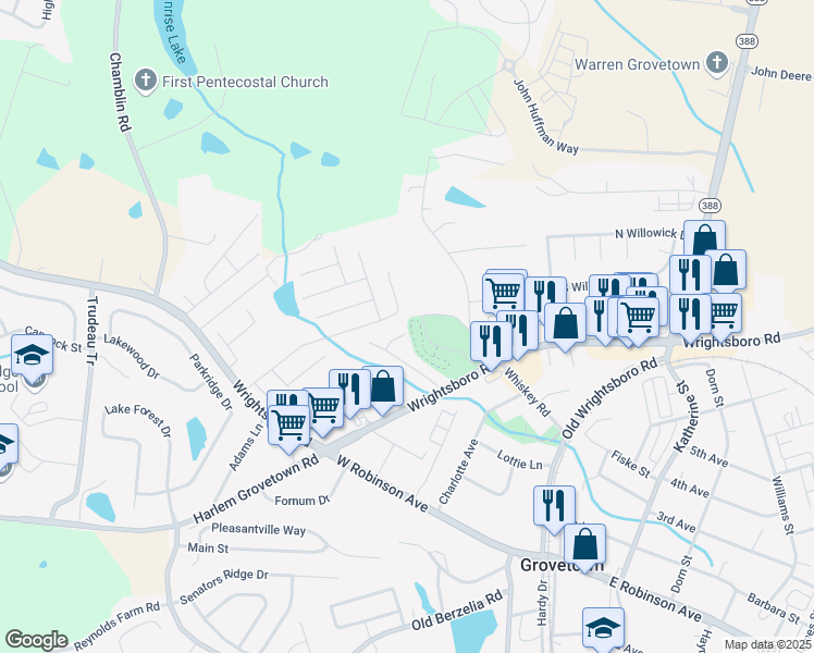 map of restaurants, bars, coffee shops, grocery stores, and more near 420 Creek Side Drive in Grovetown