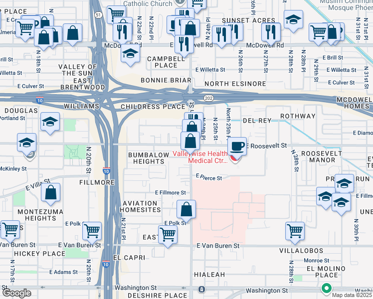 map of restaurants, bars, coffee shops, grocery stores, and more near in Phoenix