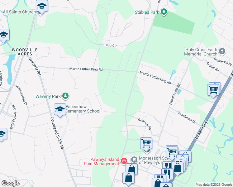 map of restaurants, bars, coffee shops, grocery stores, and more near 150 R B Thompson Way in Pawleys Island