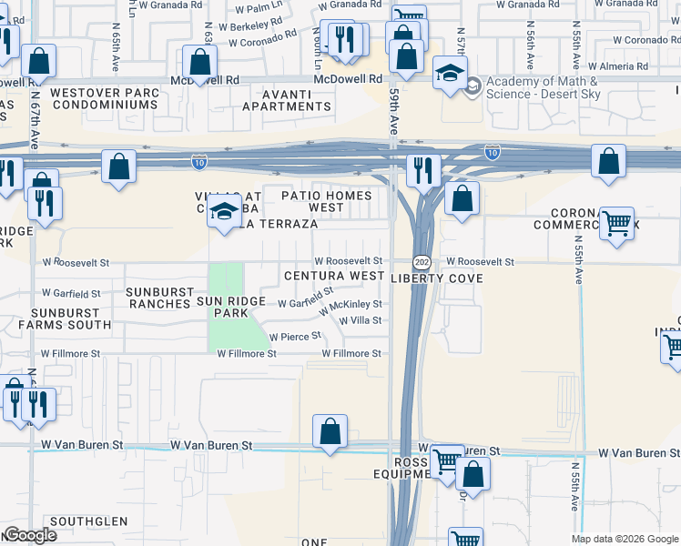 map of restaurants, bars, coffee shops, grocery stores, and more near 1002 North 60th Drive in Phoenix