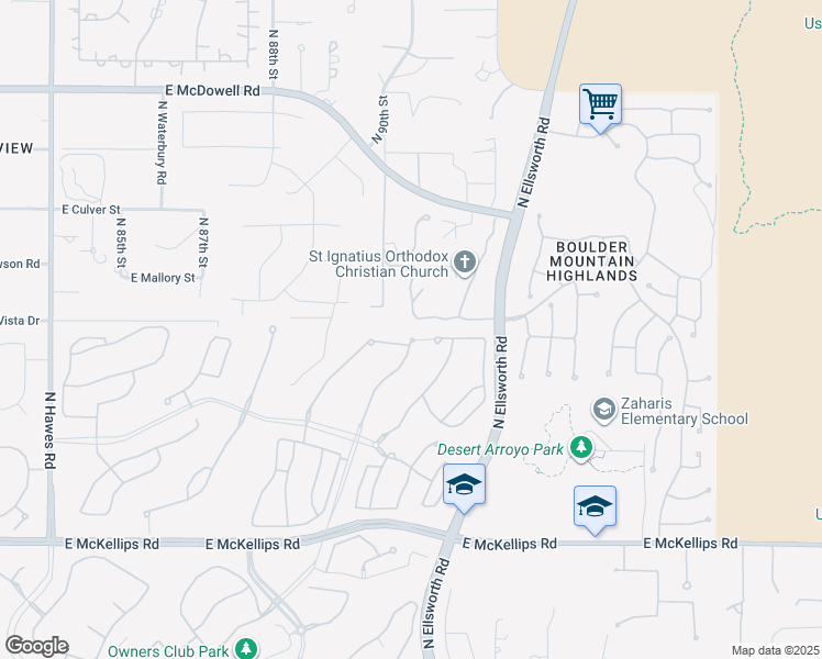 map of restaurants, bars, coffee shops, grocery stores, and more near 2418 North Usery Pass Road in Mesa