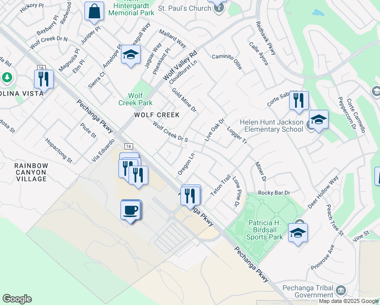 map of restaurants, bars, coffee shops, grocery stores, and more near 46182 Rocky Trail Lane in Temecula