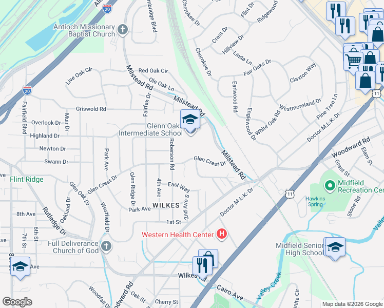 map of restaurants, bars, coffee shops, grocery stores, and more near 300 Glen Crest Drive in Fairfield