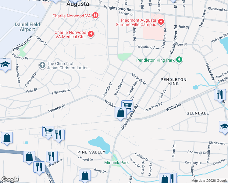 map of restaurants, bars, coffee shops, grocery stores, and more near 1739 Berkeley Road in Augusta