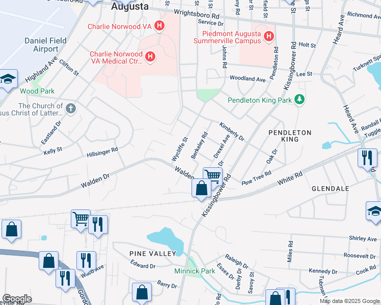 map of restaurants, bars, coffee shops, grocery stores, and more near 1745 Berkeley Road in Augusta