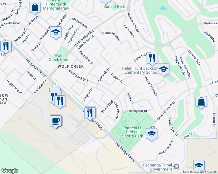 map of restaurants, bars, coffee shops, grocery stores, and more near 46134 Maple Drive in Temecula