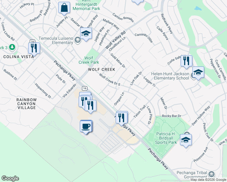 map of restaurants, bars, coffee shops, grocery stores, and more near 31938 Red Pine Way in Temecula