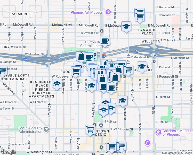 map of restaurants, bars, coffee shops, grocery stores, and more near in Phoenix