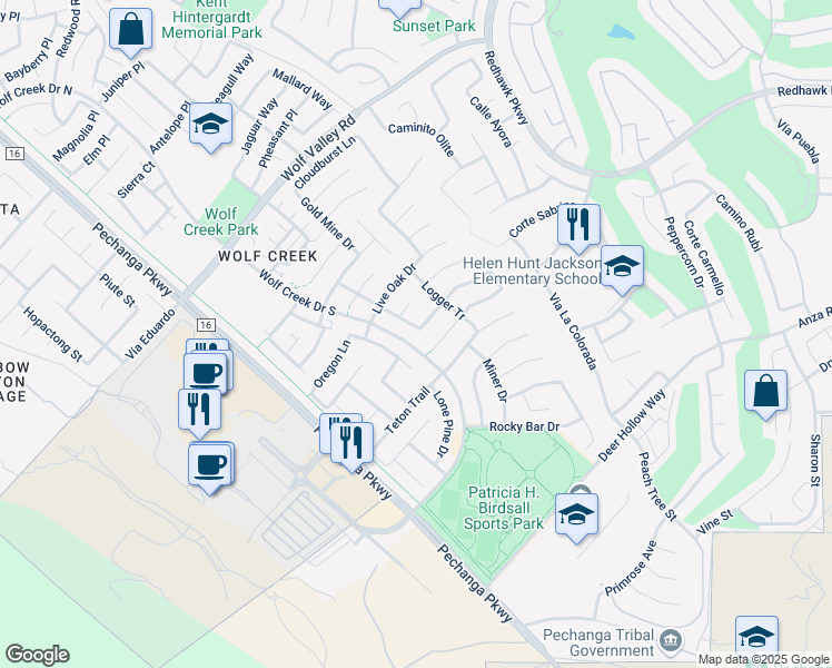 map of restaurants, bars, coffee shops, grocery stores, and more near 46134 Maple Drive in Temecula