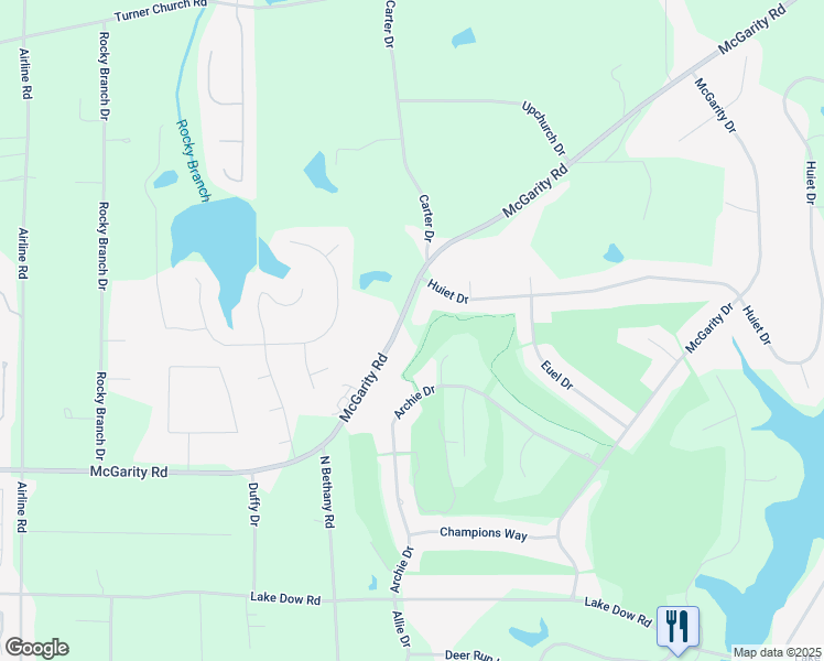 map of restaurants, bars, coffee shops, grocery stores, and more near 1874 McGarity Road in McDonough