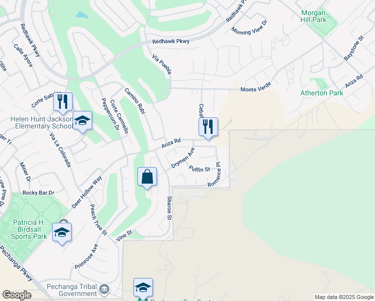 map of restaurants, bars, coffee shops, grocery stores, and more near 33077 Monte Drive in Temecula