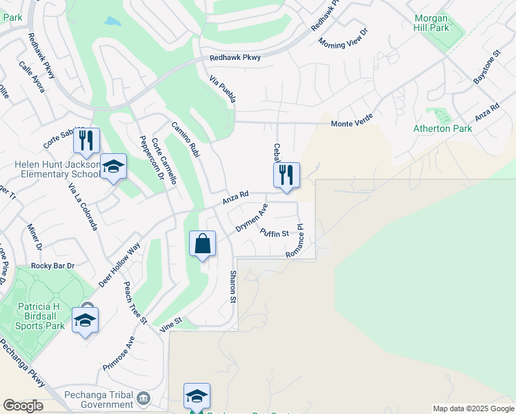 map of restaurants, bars, coffee shops, grocery stores, and more near 33077 Monte Drive in Temecula