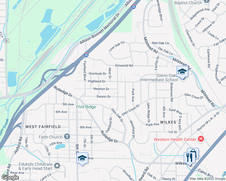 map of restaurants, bars, coffee shops, grocery stores, and more near 307 Newton Drive in Midfield