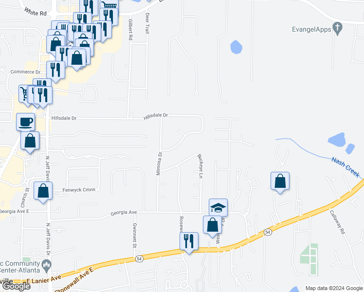 map of restaurants, bars, coffee shops, grocery stores, and more near 510 Hillsdale Drive in Fayetteville