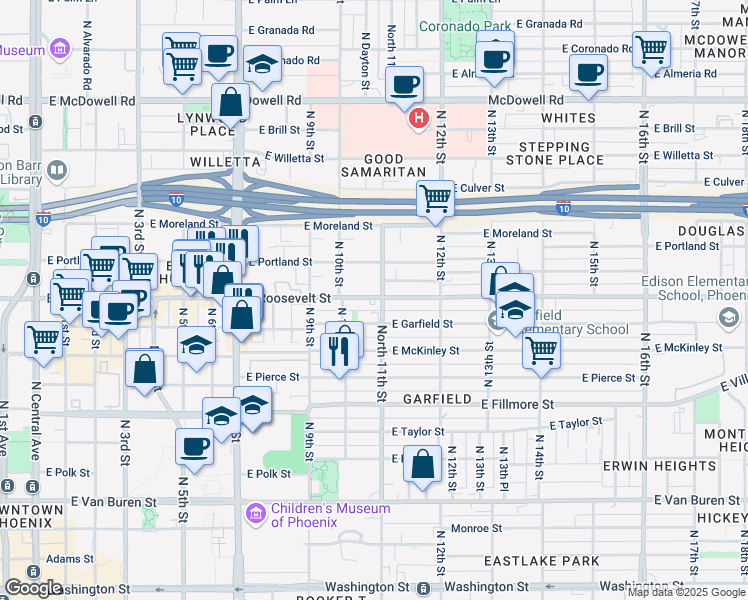map of restaurants, bars, coffee shops, grocery stores, and more near in Phoenix
