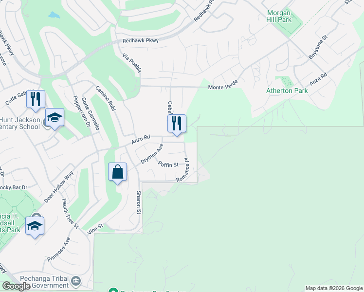 map of restaurants, bars, coffee shops, grocery stores, and more near 33218 Romance Place in Temecula