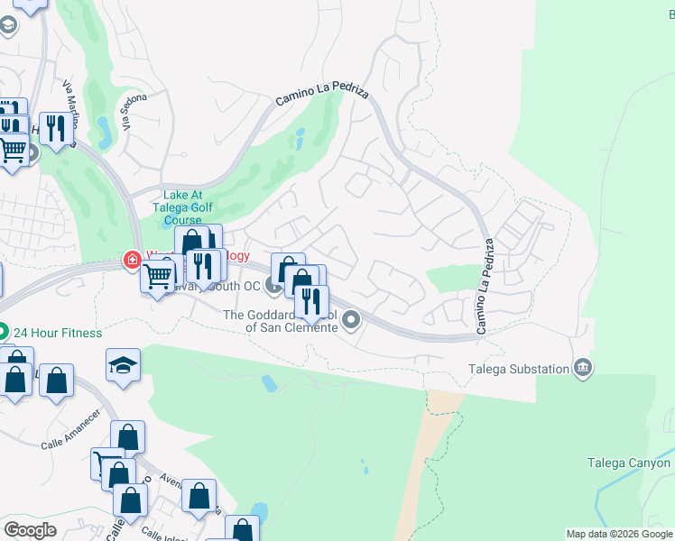 map of restaurants, bars, coffee shops, grocery stores, and more near 10 Calle Cangrejo in San Clemente