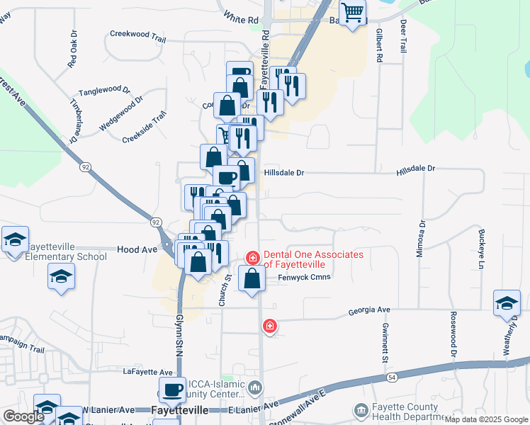 map of restaurants, bars, coffee shops, grocery stores, and more near 535 North Jeff Davis Drive in Fayetteville