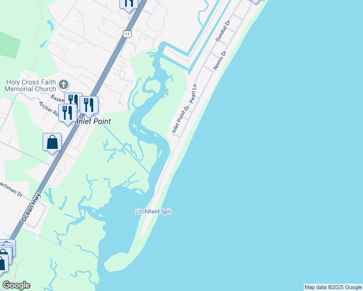 map of restaurants, bars, coffee shops, grocery stores, and more near 873 Norris Drive in Pawleys Island