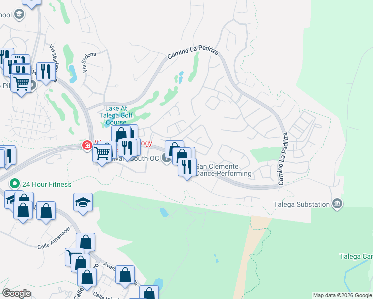 map of restaurants, bars, coffee shops, grocery stores, and more near 10 Calle Cangrejo in San Clemente