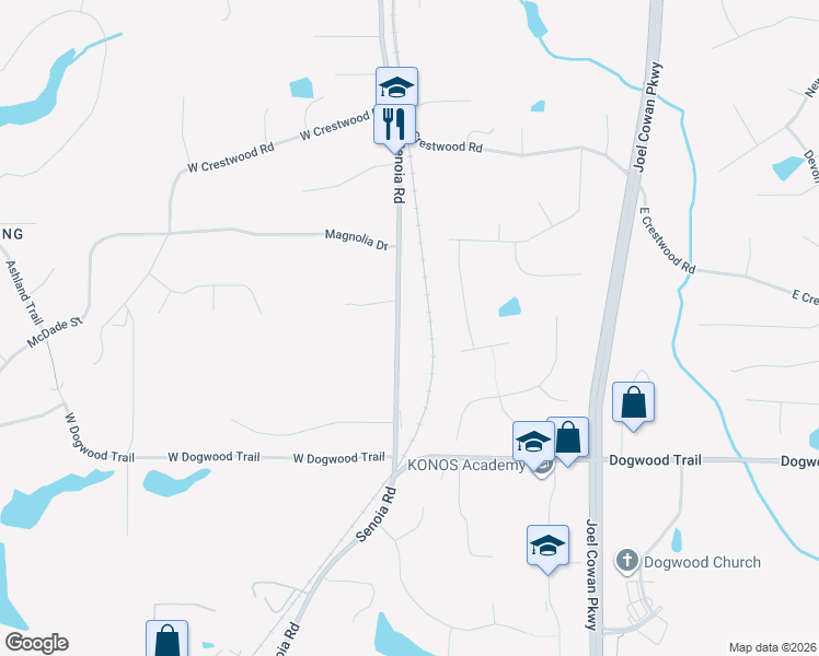 map of restaurants, bars, coffee shops, grocery stores, and more near 633 Senoia Road in Tyrone