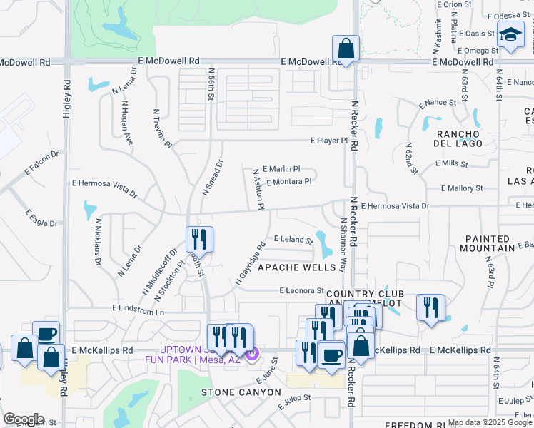 map of restaurants, bars, coffee shops, grocery stores, and more near 5728 East Hermosa Vista Drive in Mesa