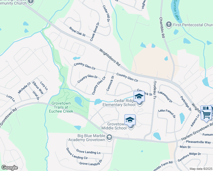 map of restaurants, bars, coffee shops, grocery stores, and more near 910 Cannock Street in Grovetown