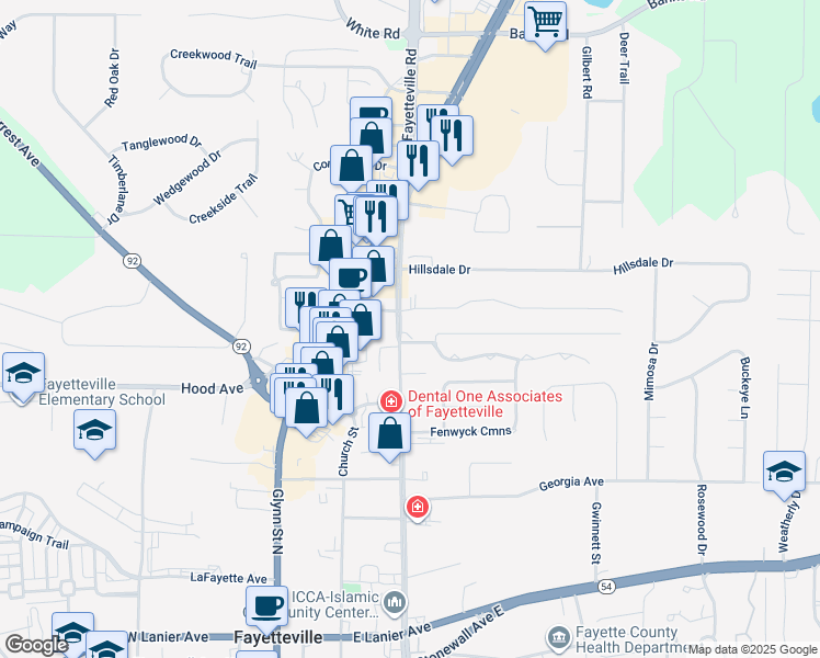 map of restaurants, bars, coffee shops, grocery stores, and more near 535 North Jeff Davis Drive in Fayetteville