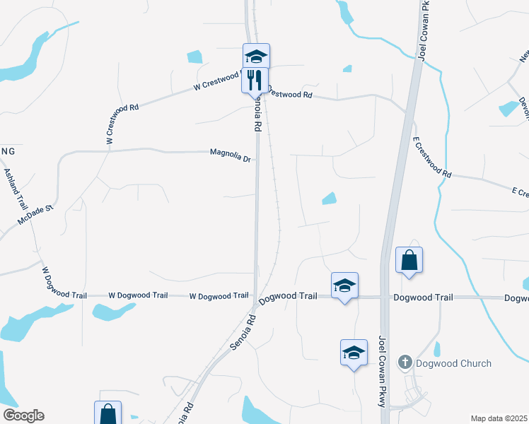 map of restaurants, bars, coffee shops, grocery stores, and more near 635 Senoia Road in Tyrone