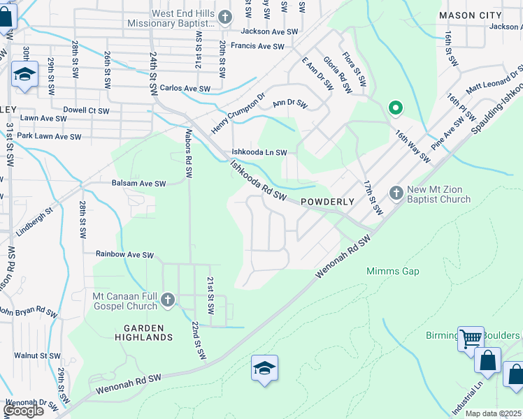 map of restaurants, bars, coffee shops, grocery stores, and more near 2403 Golden Pines Lane Southwest in Birmingham