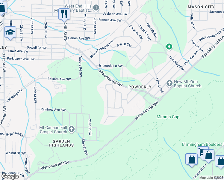 map of restaurants, bars, coffee shops, grocery stores, and more near 2403 Golden Pines Lane Southwest in Birmingham