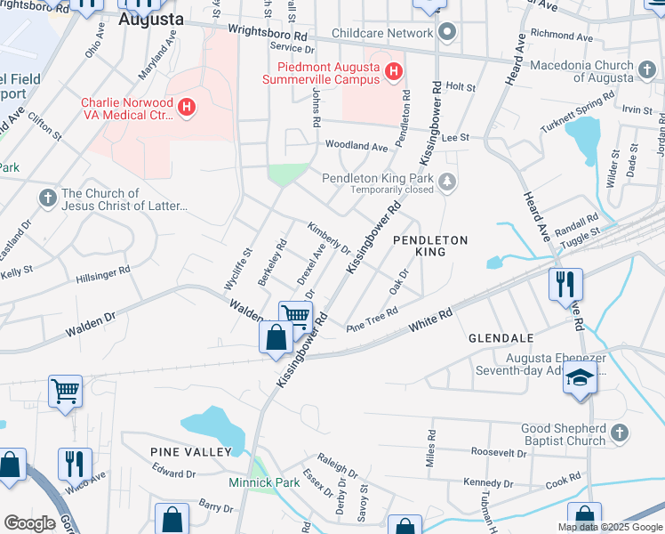 map of restaurants, bars, coffee shops, grocery stores, and more near 1726 Davidson Drive in Augusta