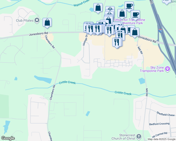 map of restaurants, bars, coffee shops, grocery stores, and more near 290 Grover Turner Way in McDonough