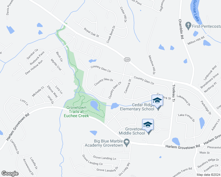 map of restaurants, bars, coffee shops, grocery stores, and more near 4587 Country Glen Circle in Grovetown