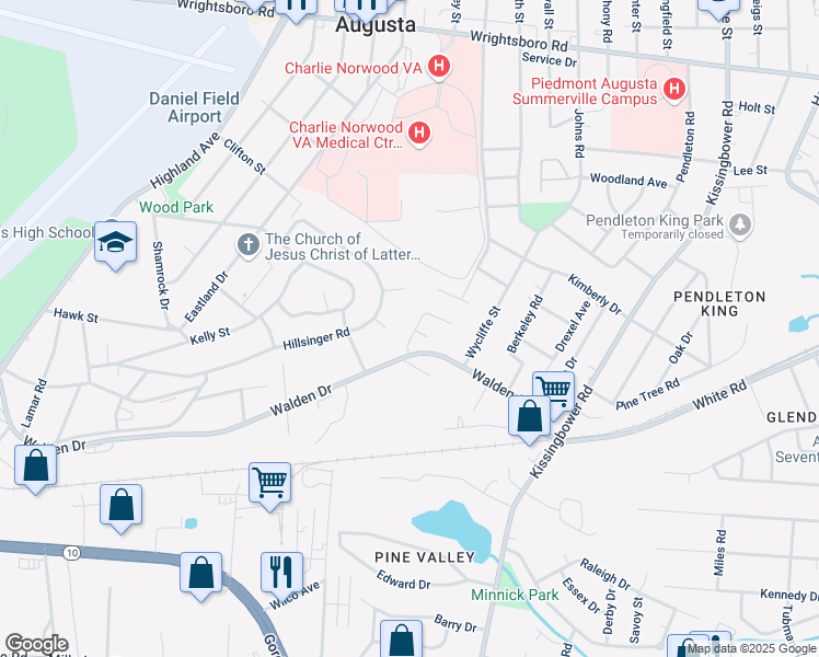 map of restaurants, bars, coffee shops, grocery stores, and more near 2111 Whitney South Drive in Augusta