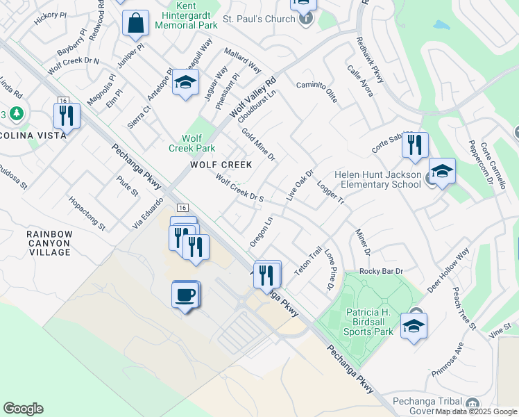 map of restaurants, bars, coffee shops, grocery stores, and more near 46182 Rocky Trail Lane in Temecula