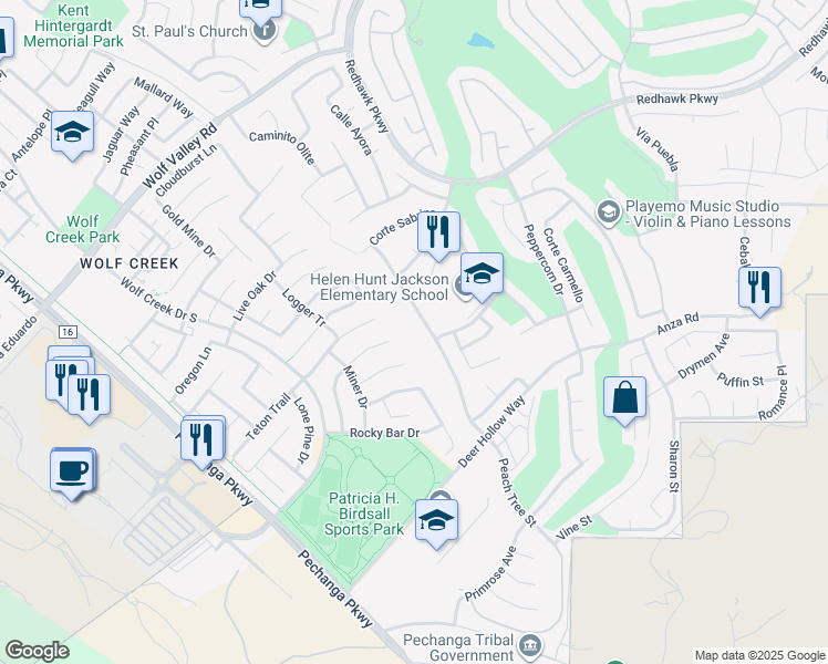 map of restaurants, bars, coffee shops, grocery stores, and more near 32108 Corte Sabrinas in Temecula