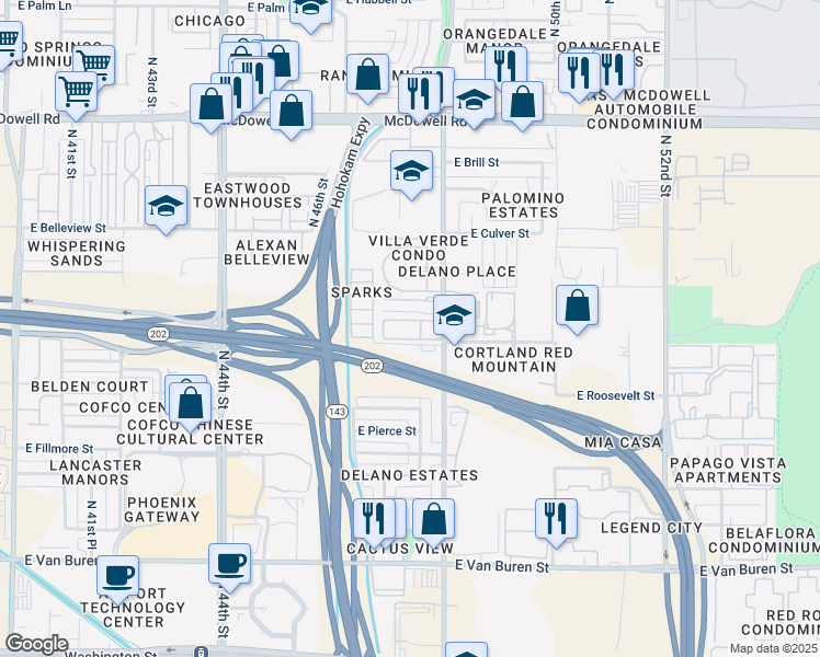 map of restaurants, bars, coffee shops, grocery stores, and more near 3 East Roosevelt Street in Phoenix