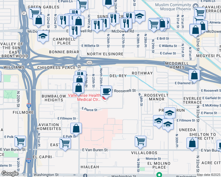map of restaurants, bars, coffee shops, grocery stores, and more near 1008 North 26th Street in Phoenix