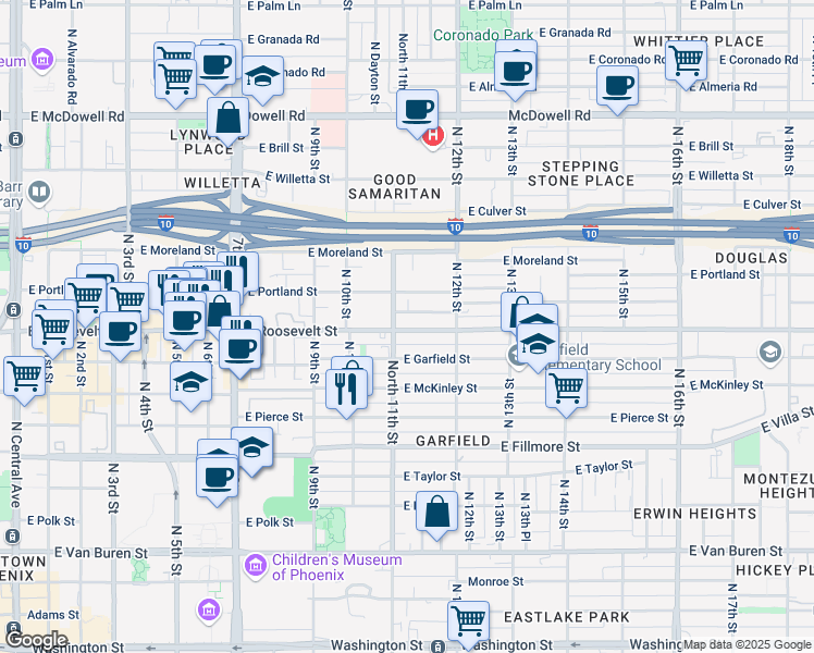 map of restaurants, bars, coffee shops, grocery stores, and more near in Phoenix