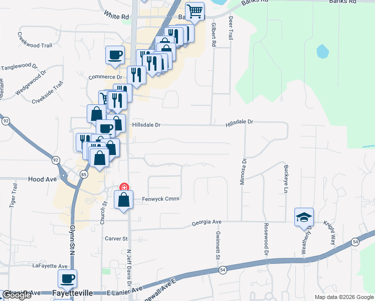 map of restaurants, bars, coffee shops, grocery stores, and more near 480 Jefferson Avenue in Fayetteville