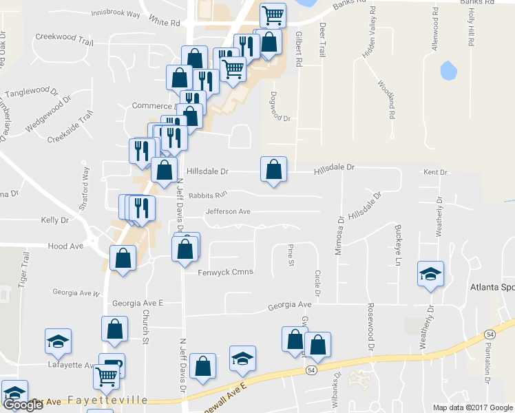 map of restaurants, bars, coffee shops, grocery stores, and more near 480 Jefferson Avenue in Fayetteville