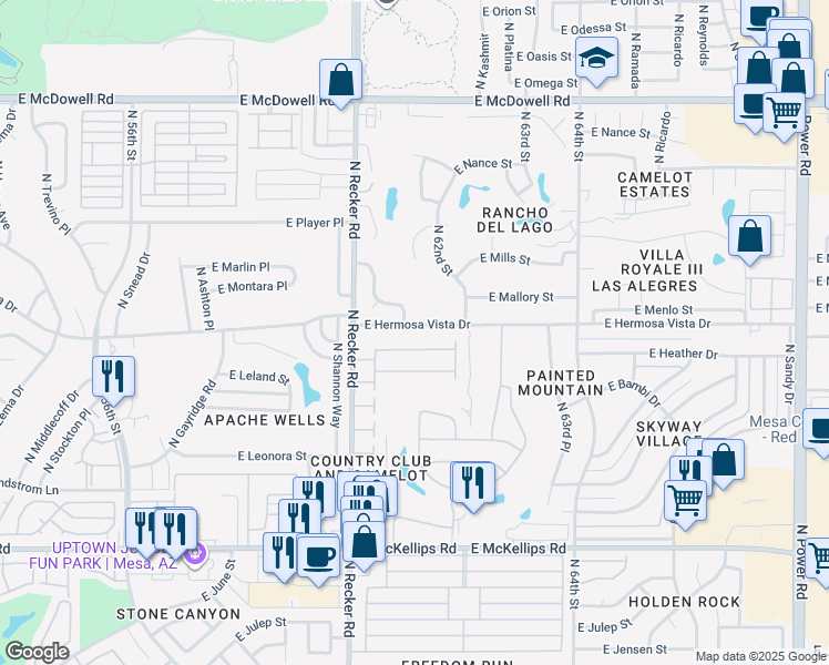 map of restaurants, bars, coffee shops, grocery stores, and more near 6109 East Hermosa Vista Drive in Mesa