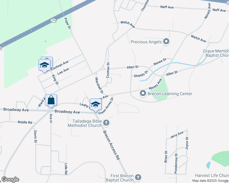 map of restaurants, bars, coffee shops, grocery stores, and more near 809 Nimitz Avenue in Talladega