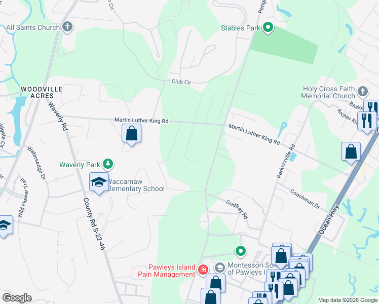 map of restaurants, bars, coffee shops, grocery stores, and more near 150 R B Thompson Way in Pawleys Island