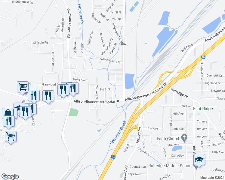 map of restaurants, bars, coffee shops, grocery stores, and more near 1701 4th Avenue in Birmingham