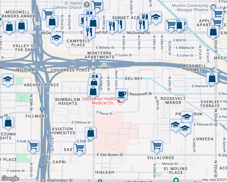 map of restaurants, bars, coffee shops, grocery stores, and more near 1006 North 25th Place in Phoenix