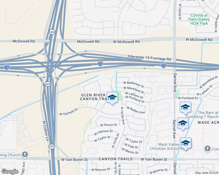 map of restaurants, bars, coffee shops, grocery stores, and more near 16785 West Moreland Street in Goodyear