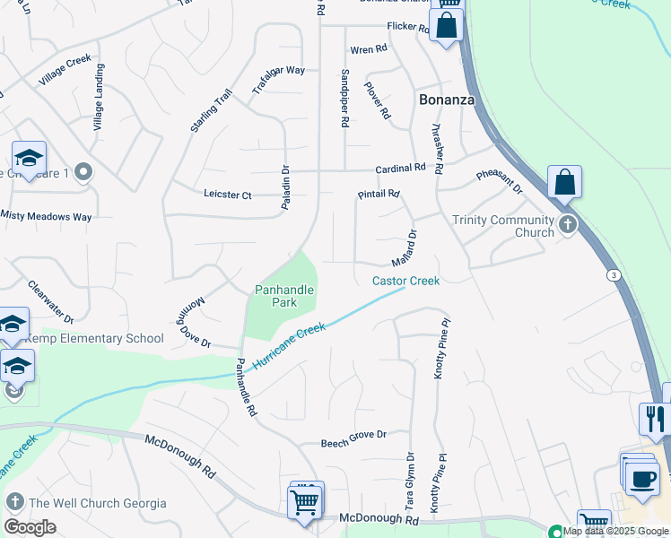 map of restaurants, bars, coffee shops, grocery stores, and more near 10836 Mallard Drive in Jonesboro